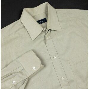 Canali Dress Shirt Men's 15.5 Beige Geometric Cotton Button-Up Made in Italy